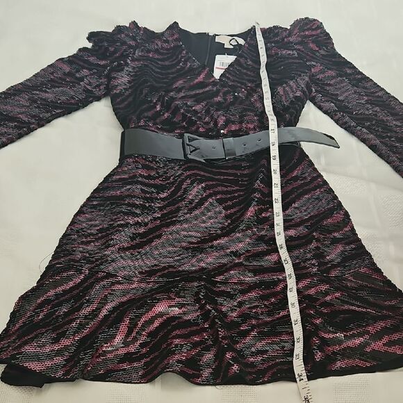 Michael Kors Sequins Pink and Black V-Neck Puff Sleeve Dress - Picture 9 of 16